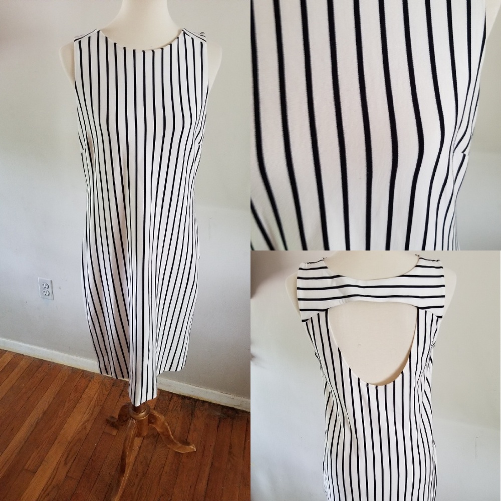 Black and White Vertical Striped Midi Dress